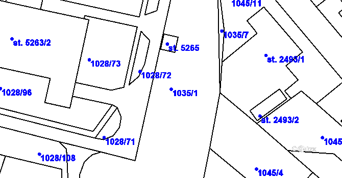 Parcela st. 1035/1 v KÚ Havlíčkův Brod, Katastrální mapa