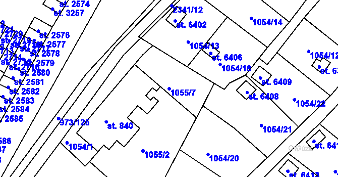 Parcela st. 1055/7 v KÚ Havlíčkův Brod, Katastrální mapa