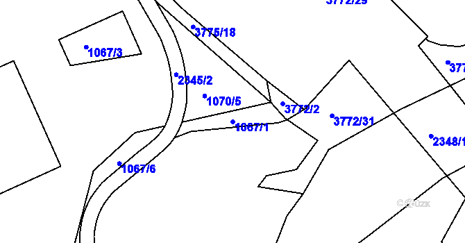 Parcela st. 1067/1 v KÚ Havlíčkův Brod, Katastrální mapa