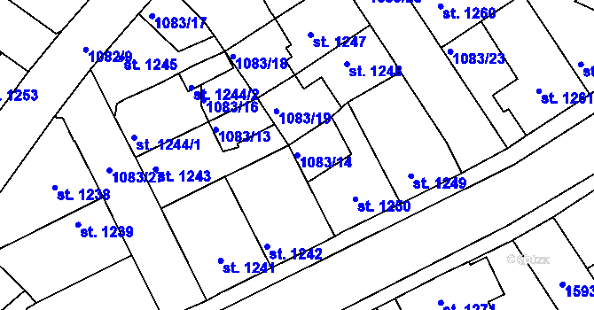 Parcela st. 1083/14 v KÚ Havlíčkův Brod, Katastrální mapa