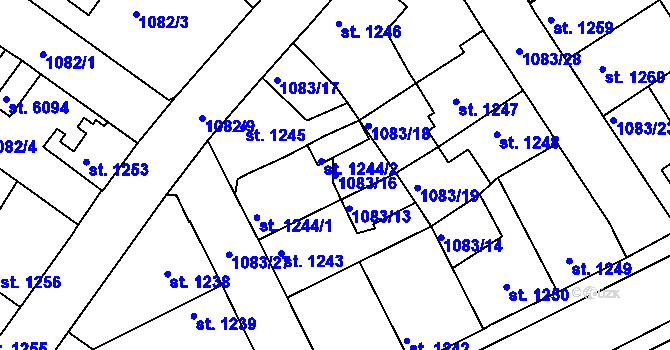 Parcela st. 1083/16 v KÚ Havlíčkův Brod, Katastrální mapa