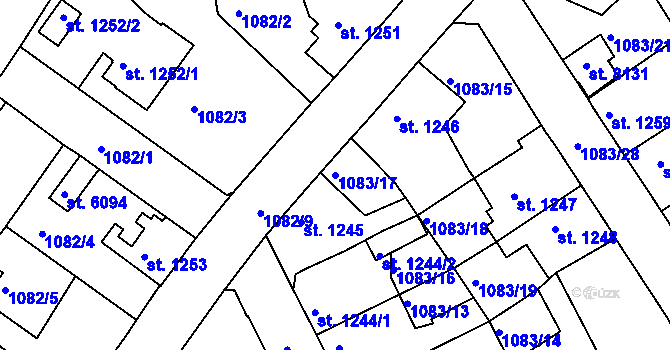 Parcela st. 1083/17 v KÚ Havlíčkův Brod, Katastrální mapa