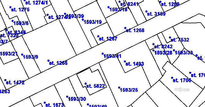 Parcela st. 1593/41 v KÚ Havlíčkův Brod, Katastrální mapa