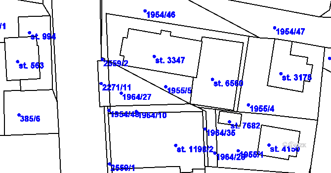 Parcela st. 1955/5 v KÚ Havlíčkův Brod, Katastrální mapa