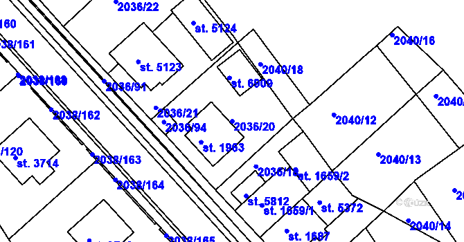 Parcela st. 2036/20 v KÚ Havlíčkův Brod, Katastrální mapa