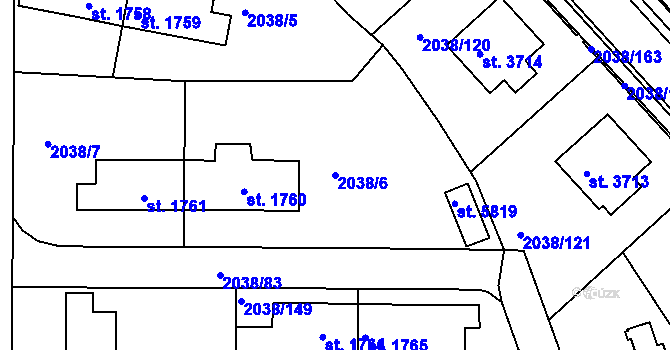Parcela st. 2038/6 v KÚ Havlíčkův Brod, Katastrální mapa