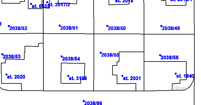 Parcela st. 2038/55 v KÚ Havlíčkův Brod, Katastrální mapa