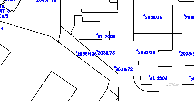 Parcela st. 2038/73 v KÚ Havlíčkův Brod, Katastrální mapa