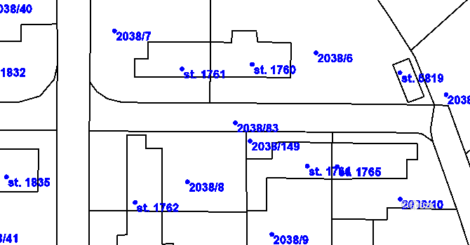 Parcela st. 2038/83 v KÚ Havlíčkův Brod, Katastrální mapa