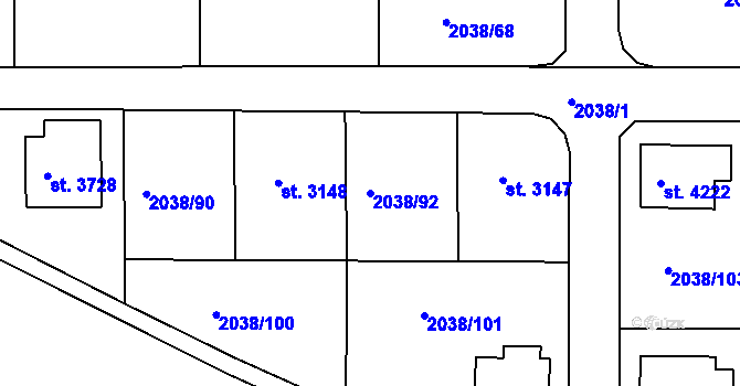 Parcela st. 2038/92 v KÚ Havlíčkův Brod, Katastrální mapa