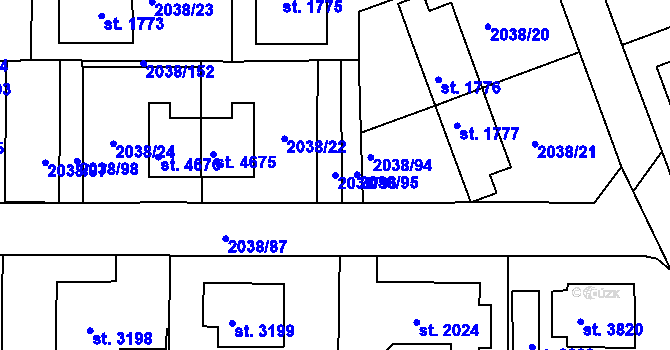 Parcela st. 2038/96 v KÚ Havlíčkův Brod, Katastrální mapa