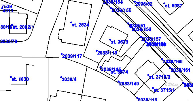 Parcela st. 2038/118 v KÚ Havlíčkův Brod, Katastrální mapa