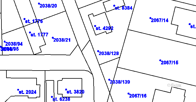 Parcela st. 2038/128 v KÚ Havlíčkův Brod, Katastrální mapa
