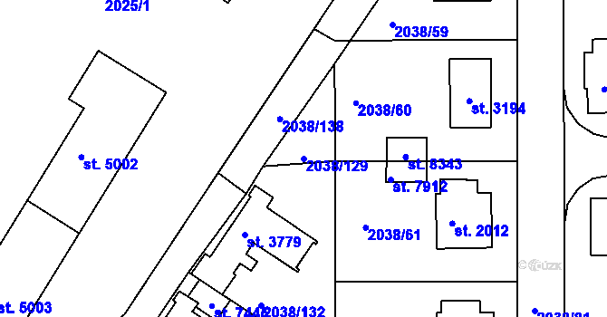 Parcela st. 2038/129 v KÚ Havlíčkův Brod, Katastrální mapa