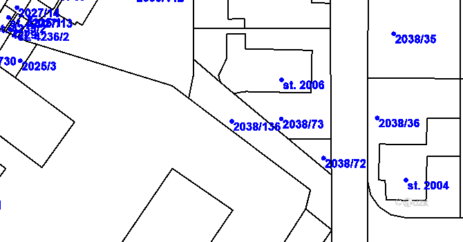 Parcela st. 2038/136 v KÚ Havlíčkův Brod, Katastrální mapa