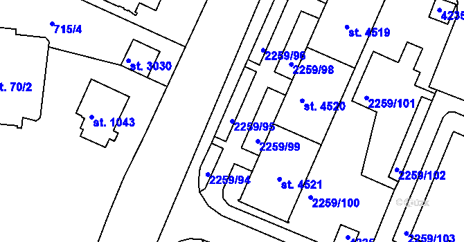 Parcela st. 2259/95 v KÚ Havlíčkův Brod, Katastrální mapa