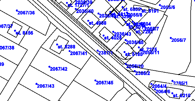 Parcela st. 2387/1 v KÚ Havlíčkův Brod, Katastrální mapa