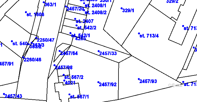Parcela st. 2457/33 v KÚ Havlíčkův Brod, Katastrální mapa