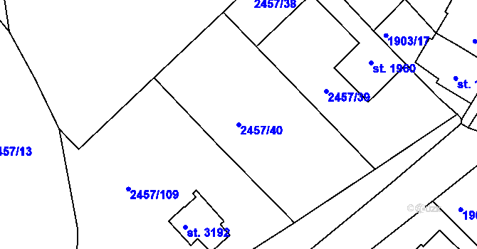 Parcela st. 2457/40 v KÚ Havlíčkův Brod, Katastrální mapa