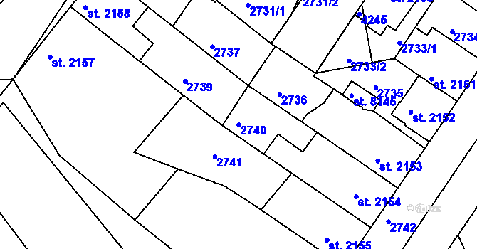 Parcela st. 2740 v KÚ Havlíčkův Brod, Katastrální mapa