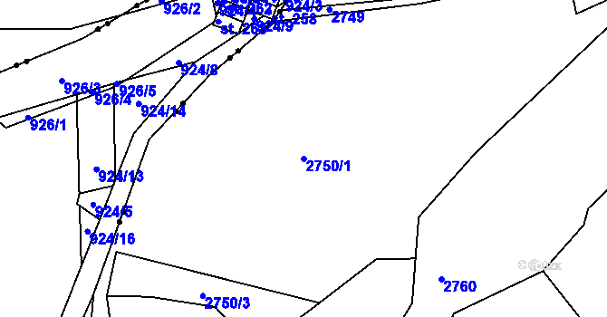 Parcela st. 2750/1 v KÚ Havlíčkův Brod, Katastrální mapa