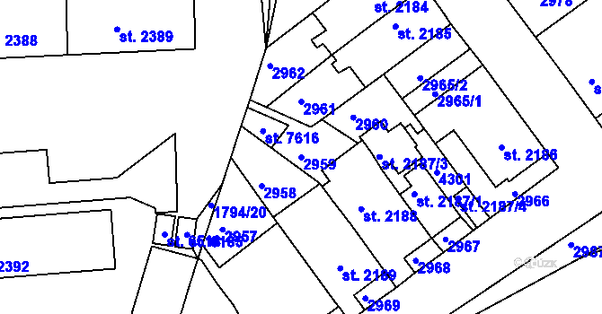 Parcela st. 2959 v KÚ Havlíčkův Brod, Katastrální mapa