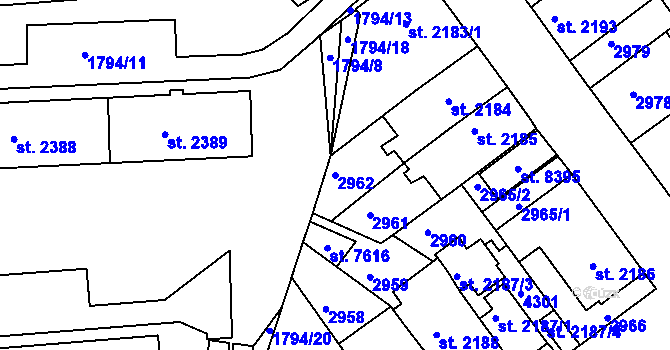 Parcela st. 2962 v KÚ Havlíčkův Brod, Katastrální mapa
