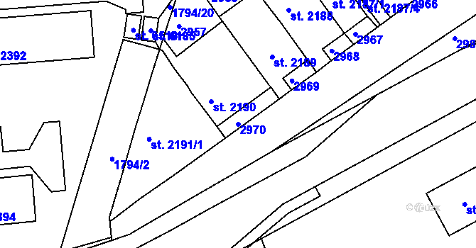 Parcela st. 2970 v KÚ Havlíčkův Brod, Katastrální mapa