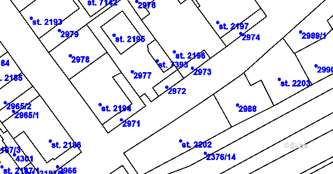 Parcela st. 2972 v KÚ Havlíčkův Brod, Katastrální mapa