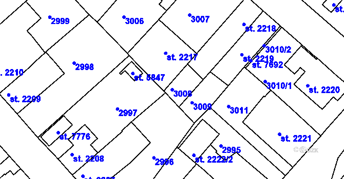 Parcela st. 3008 v KÚ Havlíčkův Brod, Katastrální mapa