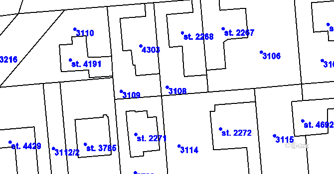 Parcela st. 3108 v KÚ Havlíčkův Brod, Katastrální mapa