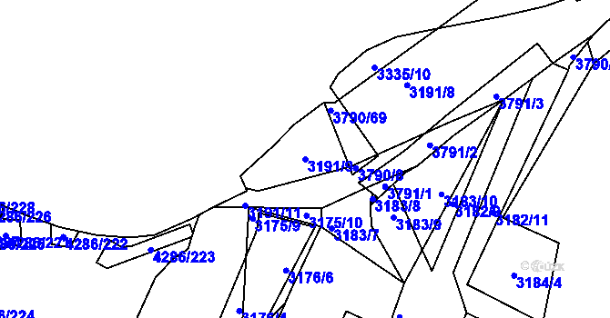 Parcela st. 3191/9 v KÚ Havlíčkův Brod, Katastrální mapa