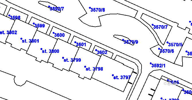 Parcela st. 3602 v KÚ Havlíčkův Brod, Katastrální mapa