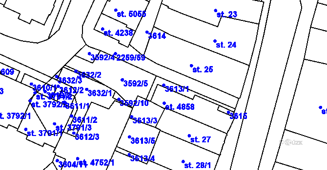 Parcela st. 3613/1 v KÚ Havlíčkův Brod, Katastrální mapa