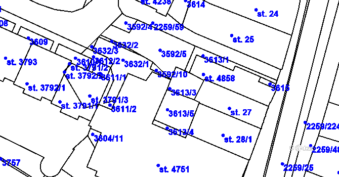 Parcela st. 3613/3 v KÚ Havlíčkův Brod, Katastrální mapa