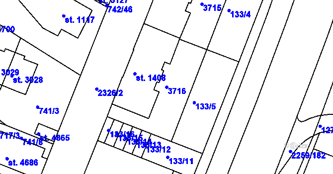 Parcela st. 3716 v KÚ Havlíčkův Brod, Katastrální mapa