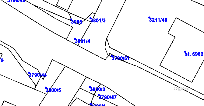 Parcela st. 3801/1 v KÚ Havlíčkův Brod, Katastrální mapa