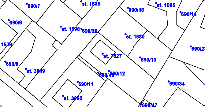 Parcela st. 7627 v KÚ Havlíčkův Brod, Katastrální mapa