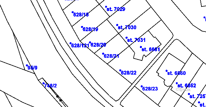 Parcela st. 628/21 v KÚ Havlíčkův Brod, Katastrální mapa