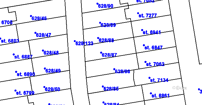 Parcela st. 628/87 v KÚ Havlíčkův Brod, Katastrální mapa
