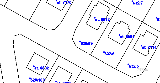 Parcela st. 628/99 v KÚ Havlíčkův Brod, Katastrální mapa