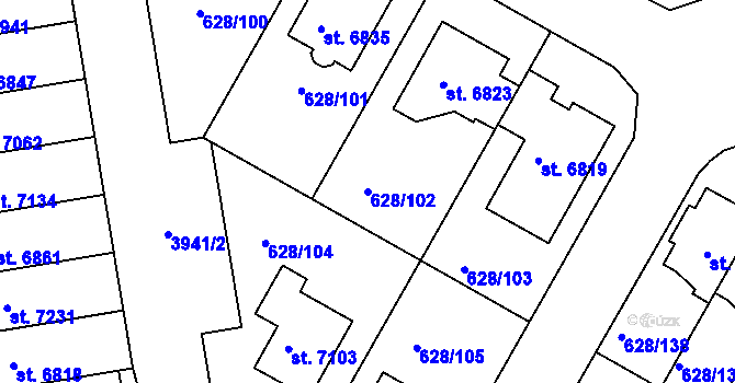 Parcela st. 628/102 v KÚ Havlíčkův Brod, Katastrální mapa