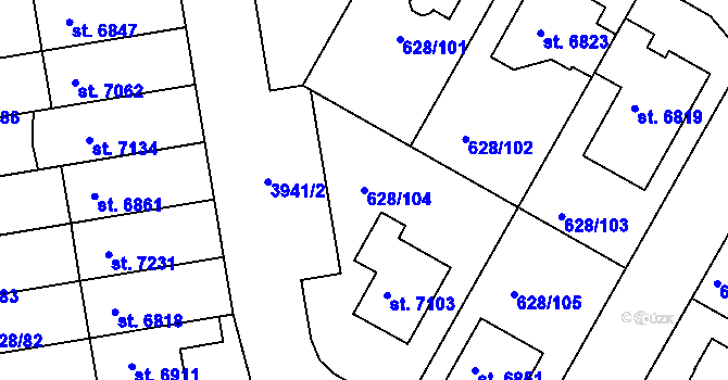 Parcela st. 628/104 v KÚ Havlíčkův Brod, Katastrální mapa