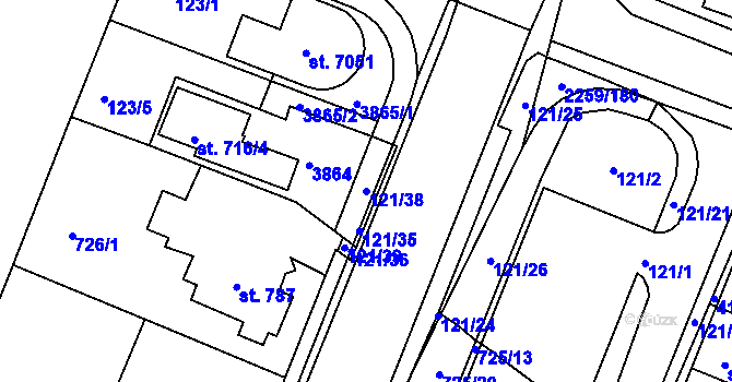 Parcela st. 121/38 v KÚ Havlíčkův Brod, Katastrální mapa