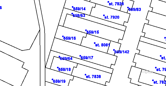 Parcela st. 659/16 v KÚ Havlíčkův Brod, Katastrální mapa