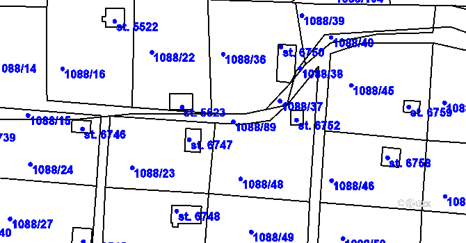 Parcela st. 1088/89 v KÚ Havlíčkův Brod, Katastrální mapa