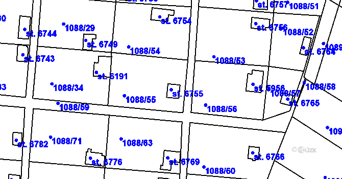 Parcela st. 6755 v KÚ Havlíčkův Brod, Katastrální mapa