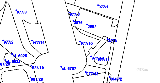 Parcela st. 977/10 v KÚ Havlíčkův Brod, Katastrální mapa