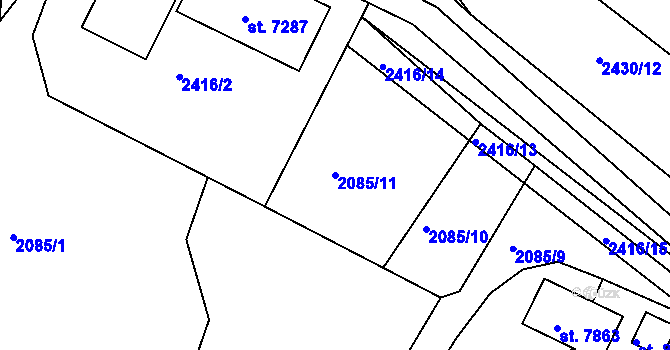 Parcela st. 2085/11 v KÚ Havlíčkův Brod, Katastrální mapa