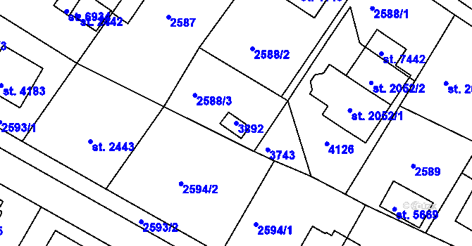 Parcela st. 3892 v KÚ Havlíčkův Brod, Katastrální mapa